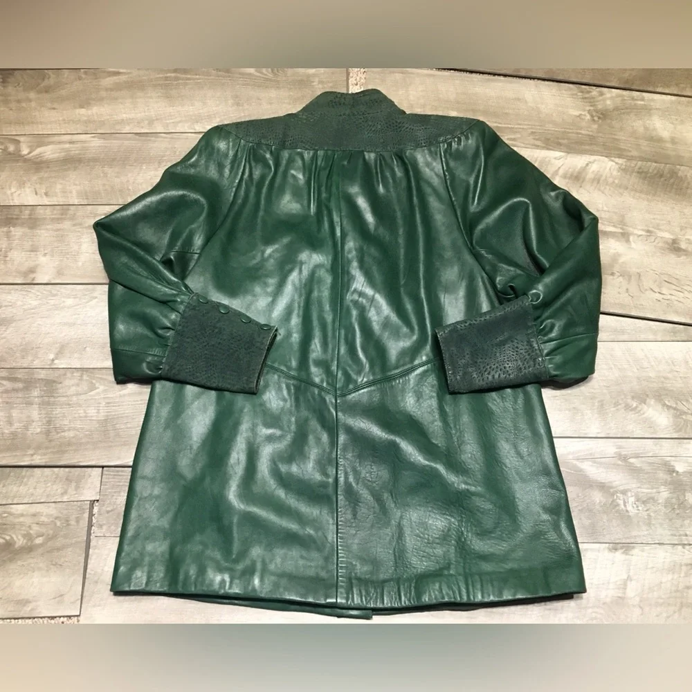Vintage Fantasia Womens 80’s Bomber Coat Green Leather Oversized Jacket Sz Large